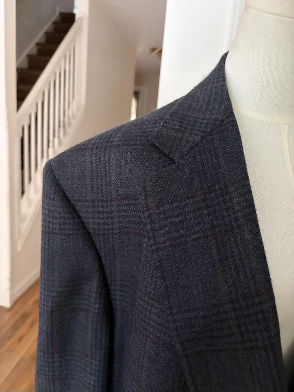 Vintage Navy Plaid Satin-Lined Blazer Sports Jacket Christian Brooks Label